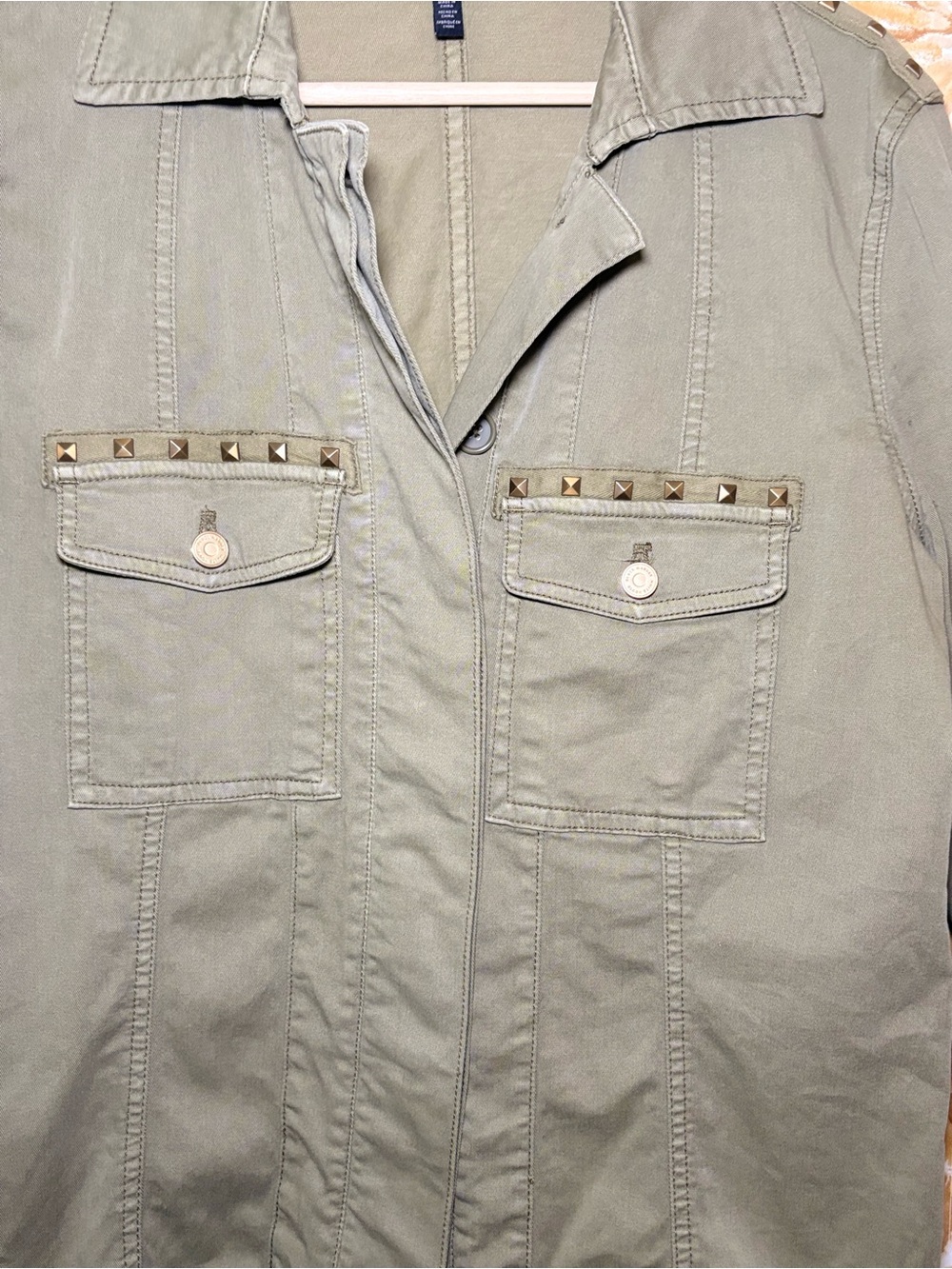 White House Black Market Olive Green Studded Utility Jacket | Military Style - Picture 7 of 14